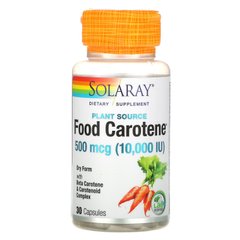 Їстівний каротін, Food Carotene, натуральне джерело, Solaray, 10 000 МО, 30 капсул