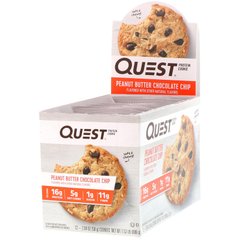 Білкове печиво, Арахісова олія з шоколадною стружкою, Quest Nutrition, 12 штук, по 2,04 унції (58 г) кожне