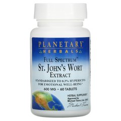 Екстракт звіробою повного спектру, Planetary Herbals, 600 мг, 60 таблеток