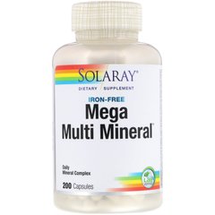 Мультимінерали, без заліза, Mega Multi Mineral Iron Free, Solaray, 200 капсул