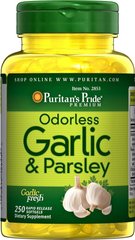 Чеснок и петрушка без запаха, Odorless Garlic & Parsley, Puritan's Pride, 500 мг / 100 мг, 250 капсул купить в Киеве и Украине