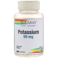 Калій, Potassium, Solaray, 99 мг, 200 вегетаріанських капсул