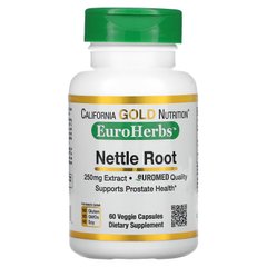 Екстракт кореня кропиви California Gold Nutrition (Nettle Root Extract EuroHerbs European Quality) 250 мг 60 вегетаріанських капсул