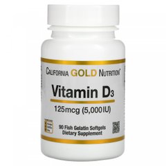 (ТЕРМІН!!!) Вітамін Д3 California Gold Nutrition (Vitamin D3) 5000 МО 90 рибних желатинових капсул /ТЕРМІН!!!