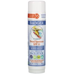 Натуральний мінеральний сонцезахисний стік для обличчя, SPF 35, без запаху, Natural Mineral Sunscreen Face Stick, SPF 35, Unscented, Badger Company, 18.4 г