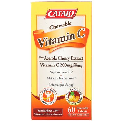 Catalo Naturals, Жувальний вітамін С, апельсиновий ананас, 200 мг, 60 жувальних таблеток