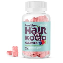 Вітаміни для волосся жувальні цукерки Коала зі смаком чорниці та малини OstroVit (Healthy Hair Koala Gummies) 60 шт