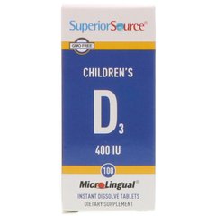 D3 для дітей, Superior Source, 400 МО, 100 мікролінгвальних швидкорозчинних таблеток