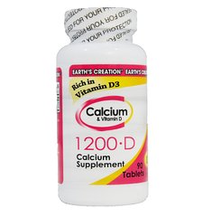 Кальцій з вітаміном Д3 Earth`s Creation (Calcium 1200 with Vitamin D 800 IU) 1200 мг/20 мкг 90 таблеток