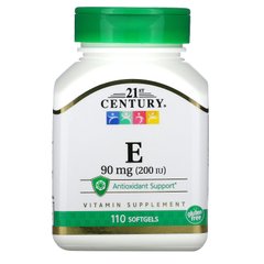 Вітамін E, 21st Century, 90 мг (200 МО), 110 капсул