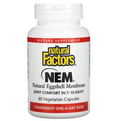 Natural Factors, NEM, мембрана з натуральної яєчної шкаралупи, 60 вегетаріанських капсул