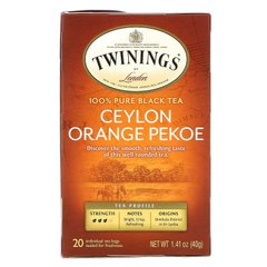 Цейлонський апельсиновий чай пекое, Twinings, 20 чайних пакетиків, 1,41 унції (40 г)