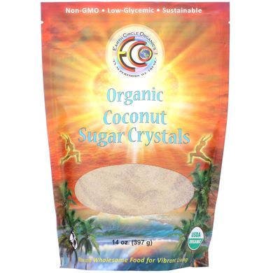 Органические кокосовые сахарные кристаллы, Earth Circle Organics, 14 унций (397 г) купить в Киеве и Украине