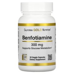 Бенфотіамін California Gold Nutrition (Benfotiamine) 300 мг 30 рослинних капсул