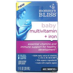 Mommy's Bliss, дитячі полівітаміни + залізо, від 2 місяців, виноград, 30 мл (1 рідк. унція)