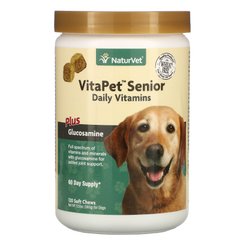 Вітаміни для літніх собак VitaPet, плюс глюкозамін, VitaPet Senior Daily Vitamins, Plus Glucosamine, NaturVet, 120 м'яких жувальних таблеток, 12,6 унцій (360 г)
