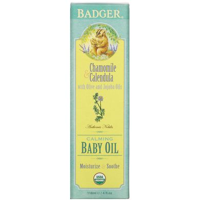 Заспокійливе масло для дітей ромашка і календула з оливковою олією і маслом жожоба Badger Company (Baby Oil) 118 мл