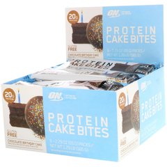 Протеїновий торт, шоколадний торт до дня народження, Protein Cake Bites, Chocolate Birthday Cake, Optimum Nutrition, 9 батончиків, 2,29 унції (65 г) кожен