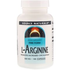 L-аргінін, у вільній формі, L-Arginine, Source Naturals, 500 мг, 100 капсул
