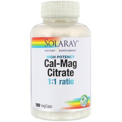 Кальцій і магній 1: 1 високоефективний Solaray (Cal-Mag Citrate) 180 капсул