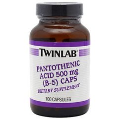 Пантотенова кислота, вітамін В5 Twinlab (Pantothenic acid, B5) 500 мг 100 капсул
