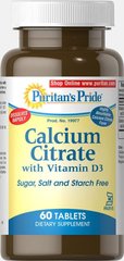 Цитрат кальцію + вітамін Д3, Calcium Citrate with Vitamin D3, Puritan's Pride, 1000 мг / 600 МО, 60 таблеток