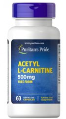Ацетил L-карнитин, Acetyl L-Carnitine, Puritan's Pride, 500 мг, 60 капсул купить в Киеве и Украине