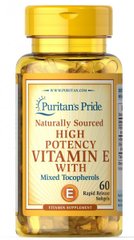 Високий потенціал вітаміну Е із змішаними токоферолами Hight Potency Vitamin E with mixed tocopherols, Puritan's Pride, 60 капсул