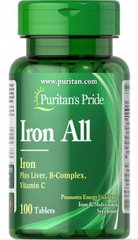 Железо все железо, Iron All Iron, Puritan's Pride, 100 таблеток купить в Киеве и Украине