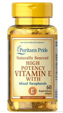 Hight Potency Vitamin E with mixed tocopherols,Puritan's Pride,60 капсул купить в Киеве и Украине