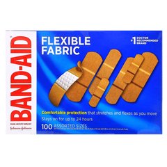 Пластыри, гибкая ткань, Adhesive Bandages, Flexible Fabric, Band Aid, 100 разных размеров купить в Киеве и Украине