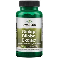 Экстракт гинкго билоба - стандартизированный. Ginkgo Biloba Extract - Standardized, Swanson, 60 мг 120 капсул купить в Киеве и Украине
