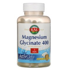 Гліцинат магнію 400, Magnesium Glycinate 400, KAL, 400 мг, 120 м'яких таблеток