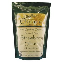 100% сертифіковані органічні сублімовані скибочки полуниці, 100% Certified Organic Freeze-Dried Strawberry Slices, Swanson, 28 г