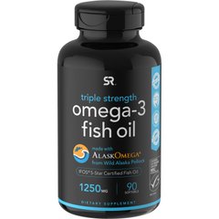 Омега 3 рыбий жир тройная сила Sports Research (Omega-3 Fish Oil Triple Stength) 1250 мг 90 мягких капсул купить в Киеве и Украине