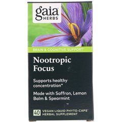 Ноотропний фокус, Nootropic Focus, Gaia Herbs, 60 рідких вегетаріанських капсул