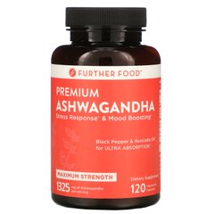 Преміум ашваганда, максимальна сила, Premium Ashwagandha, Maximum Strength, Further Food, 1325 мг, 120 вегетаріанських капсул