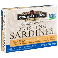 Брислинг сардины, горчица, Brisling Sardines, In Mustard, Crown Prince Natural, 106 г купить в Киеве и Украине