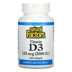 Natural Factors, Вітамін D3, 5000 МО, 360 м'яких таблеток