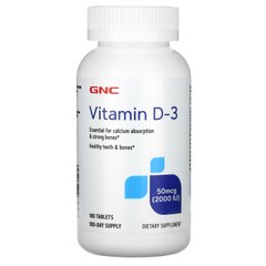 Вітамін Д3, Vitamin D-3, GNC, 50 мкг (2000 МЕ), 180 таблеток