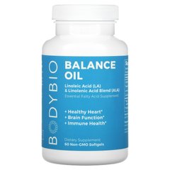 BodyBio, Balance Oil, лінолева кислота (LA) та суміш ліноленової кислоти (ALA), 60 м'яких таблеток без ГМО