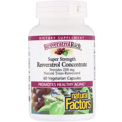 ResveratrolRich, надсильний концентрат ресвератрола, Natural Factors, 60 капсул на рослинній основі