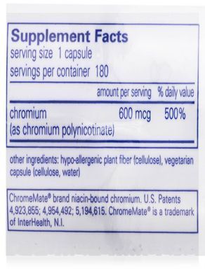 Хром Pure Encapsulations (ChromeMate GTF) 600 мкг 180 капсул