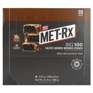 MET-Rx, Big 100, Meal Replacement Bar, Salted Caramel Brownie Crunch , 9 Bars, 3.52 oz (100 g) Each купить в Киеве и Украине