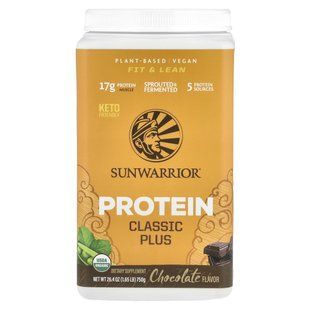 Classic Plus Protein, органический, на растительной основе, шоколад, Sunwarrior, 1,65 фунта (750 г) купить в Киеве и Украине