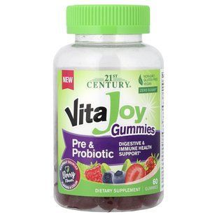 Жевательные пробиотики с пребиотиками 21st Century (VitaJoy Prebiotic + Probiotic) 60 жевательных конфет ягоды купить в Киеве и Украине