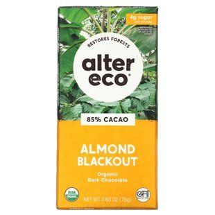 Alter Eco, Organic Dark Chocolate Bar, Almond Blackout, 85% Cacao, 2.65 oz (75 g) купить в Киеве и Украине