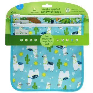 Green Sprouts, Многоразовые изолированные пакеты для сэндвичей, от 6 месяцев, Aqua Llamas, 2 шт. купить в Киеве и Украине