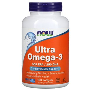 Омега-3 500 ЕПК / 250 ДГК Now Foods (Ultra Omega-3 Cardiovascular Support 550 EPA/250 DHA) 180 желатинових капсул купить в Киеве и Украине