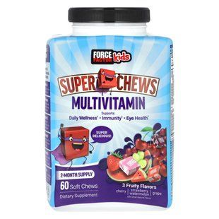 Force Factor, Kids, Super Chews Multivitamin, Cherry, Strawberry Watermelon, Grape, 60 Soft Chews купить в Киеве и Украине